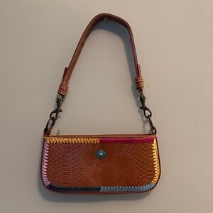 Brown leather bag with turquoise and multicolor accents
